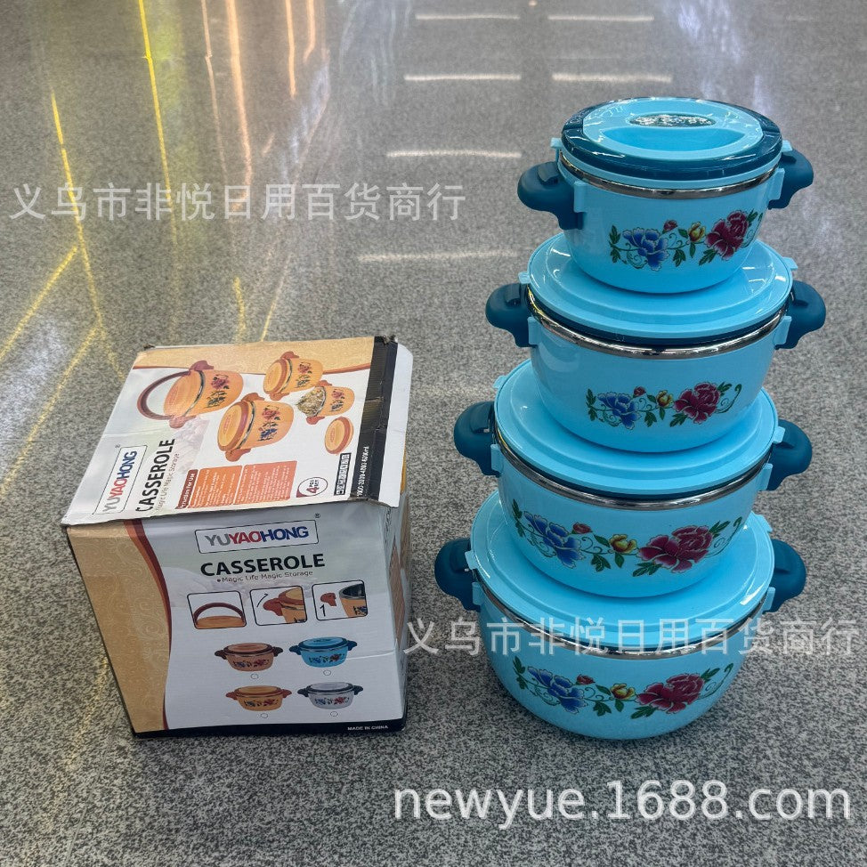 foreign trade factory direct sales insulated bucket insulated pot abs plus stainless steel household tableware fresh-keeping pot four-piece set