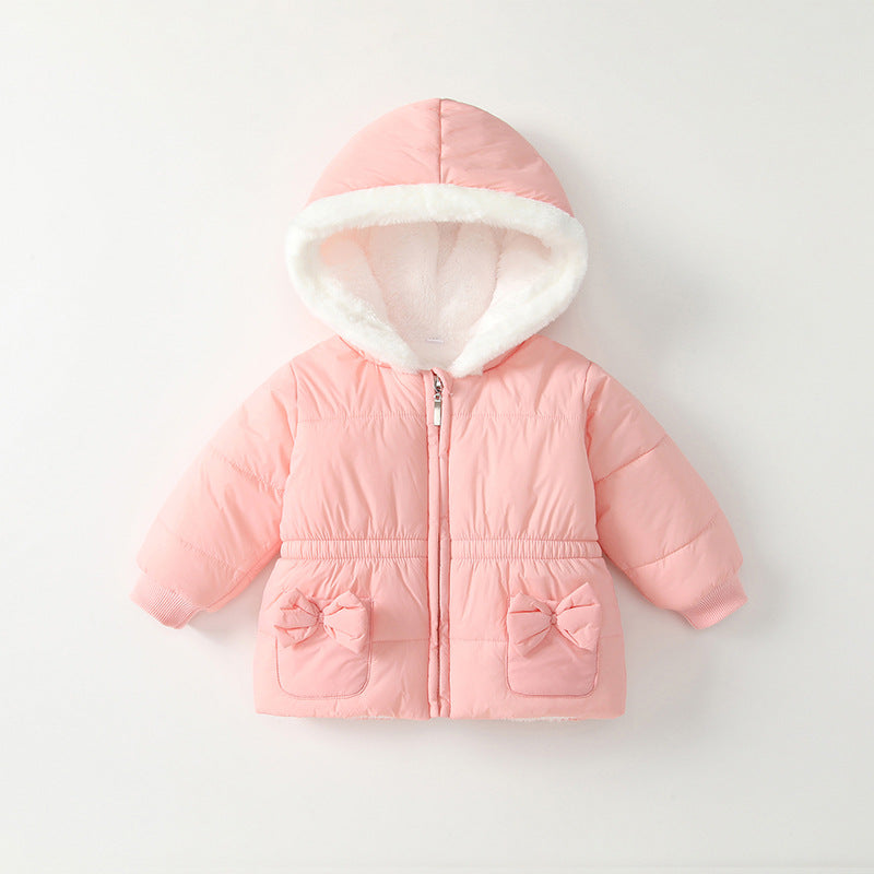 Girls' cotton-padded jacket, autumn/winter  new style, chic baby outerwear, princess fashion, thickened, extra-long sleeves, winter top