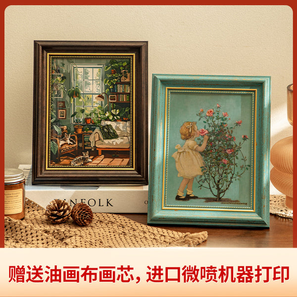 Oil painting photo frame setting table living room decorative painting American retro background wall art wall hanging picture frame mounting high sense