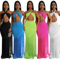 C7453 cross-border   fashion women's summer dress - tassel trim, bandeau style