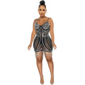 X5633   fashion new product hot diamond sexy suspender sleeveless chest wrap short skirt flowing beard dress