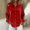 new arrival: gold velvet patchwork sequin long-sleeve shirt