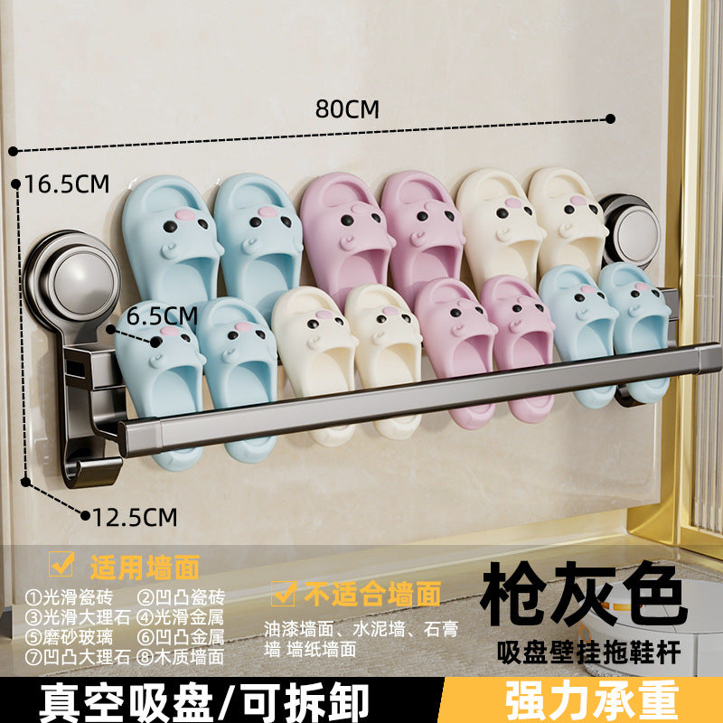 Suction cup slippers double pole punch-free bathroom toilet storage handy gadget wall-mounted drain home slipper rack