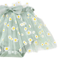 Baby girl party outfit cute ribbed knit patchwork mesh floral fake two-piece mesh romper dress with headband