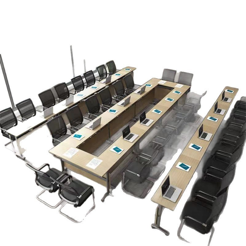 Foldable training table conference desk chair set - mobile, modular, multi-functional office tutoring desk - long double desk
