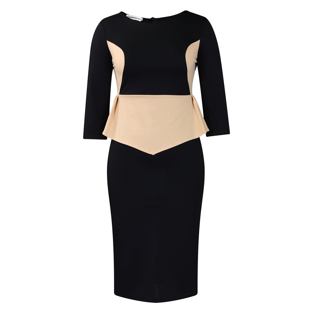 D531 european and american women's clothing  autumn/winter new fashion elegant color block office lady bodycon mini dress - export quality