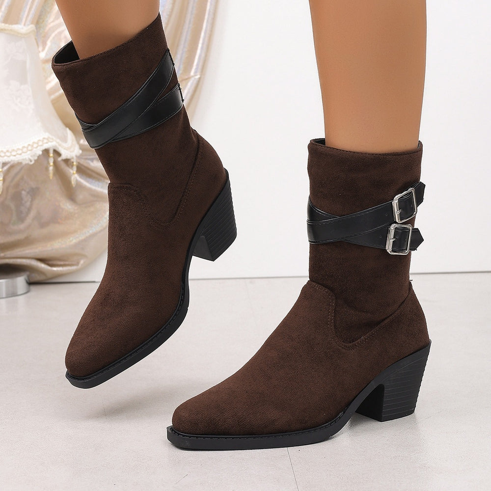 plus sizefall and winternew best selling round toe thick heel slimming look british style women's easiest for match soft bottom buckle bootscasual