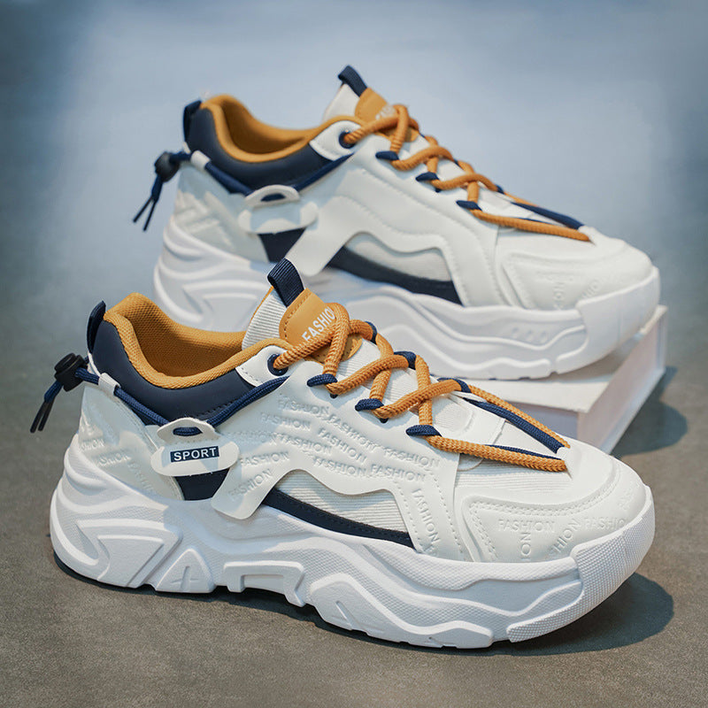 Popular men's shoes summernew arrival breathable sports casual running thick soleeasiest for matchwhite daddy trendy shoes