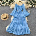 French chic square neck tie-up lantern sleeve dress - spring collection, sweet & sultry, slimming, and elegant maxi dress