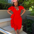 D125c new arrival deep v neckruffles hip mid-length cross-border plus size women's dress