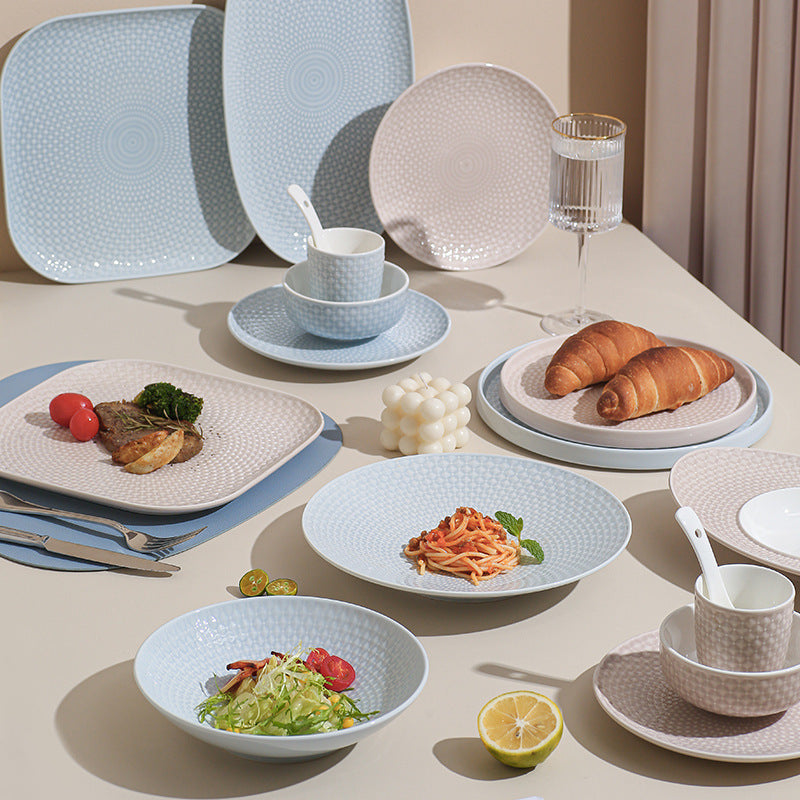 Scandinavianinsfor homerestaurantpure color ceramic set combinationstylish high-looking western food steak plate salad bowl