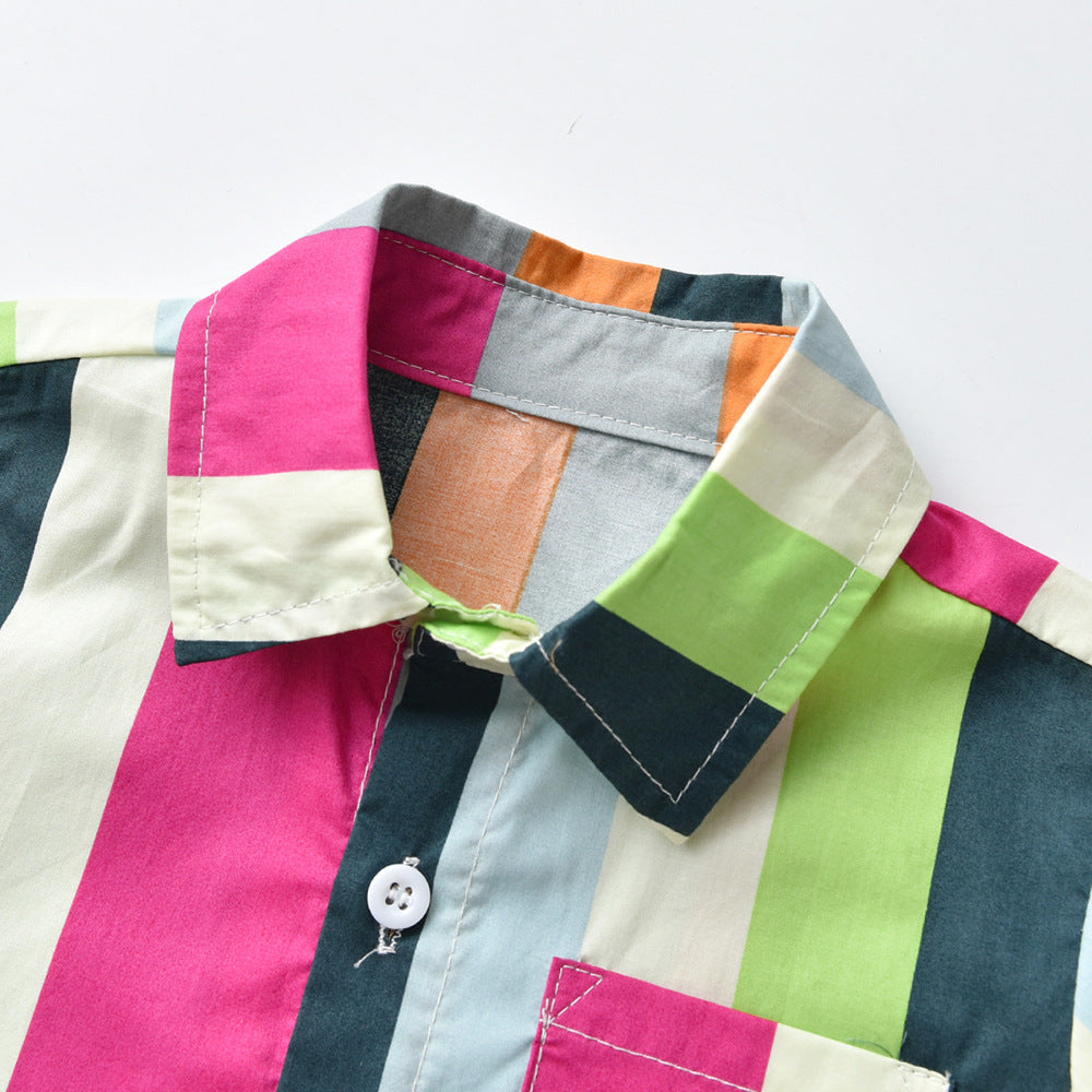Korean style children's short-sleeve shirt, kids' fashion clothing, boys' top, striped casual boy's shirt