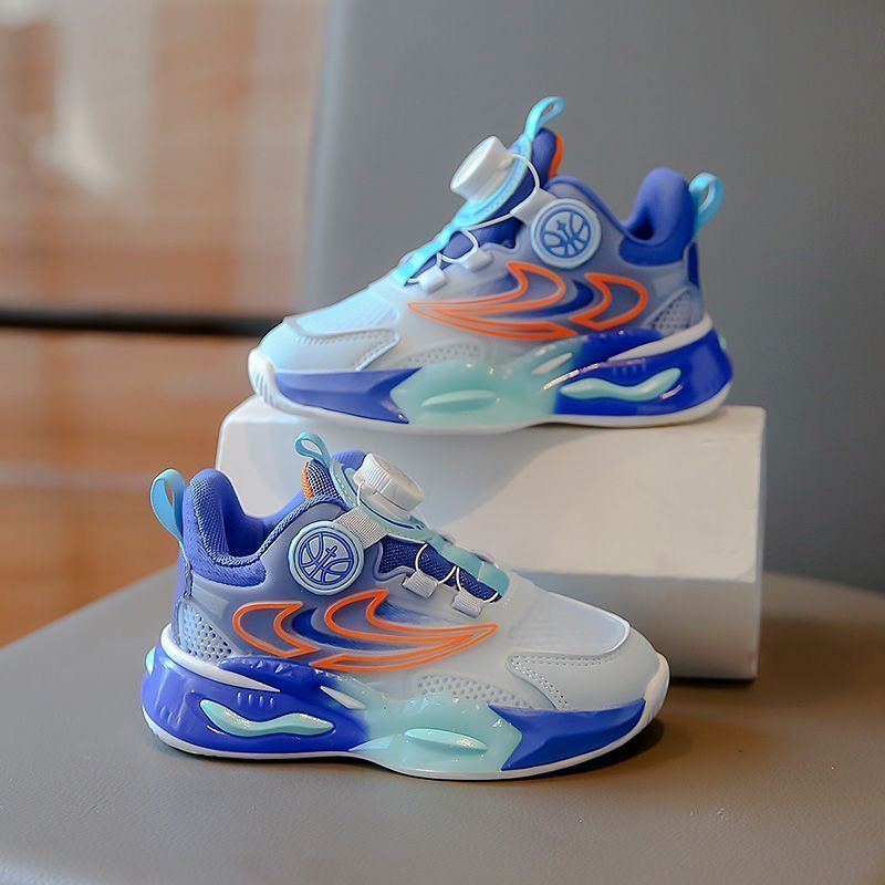 Boys' athletic shoes - new  double mesh basketball shoes - lightweight, breathable, mid-to-large size, rotating buckle closure