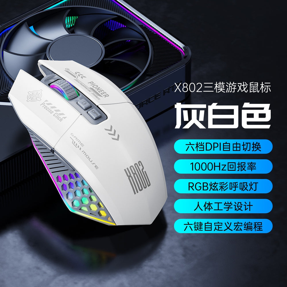 Tiger cat x802 wireless bluetooth tri-mode gaming mouse - customizable anti-slip mouse with 7-key macro programming