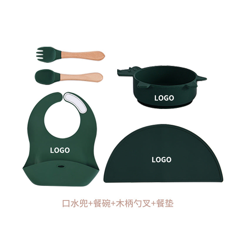 Children's silicone plate set 11-piece set, suction cup non-slip bowl and spoon set, baby food supplement integrated feeding tableware