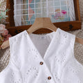 girls' outfit:  spring/summer new arrival - elegant v-neck crochet vest and casual shorts two-piece set