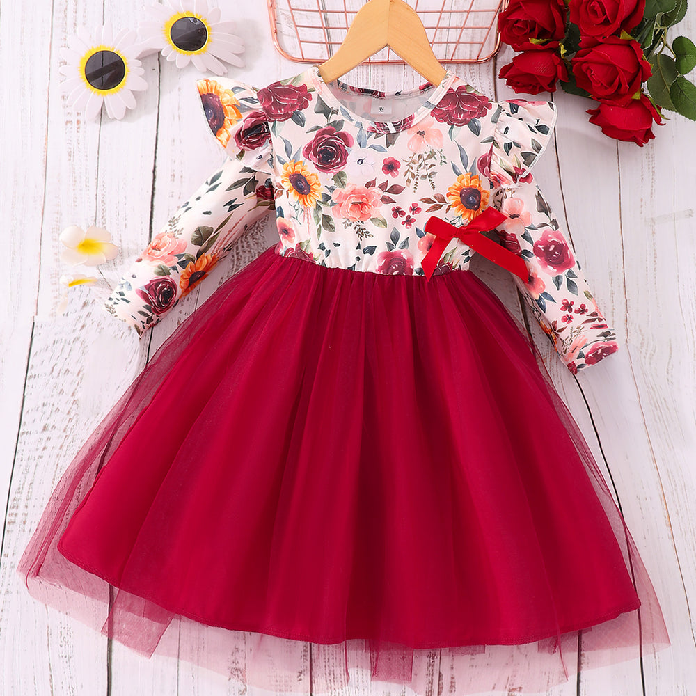 Kids' & toddler's new autumn long-sleeve floral mesh dress - sweet princess style, perfect for everyday casual wear
