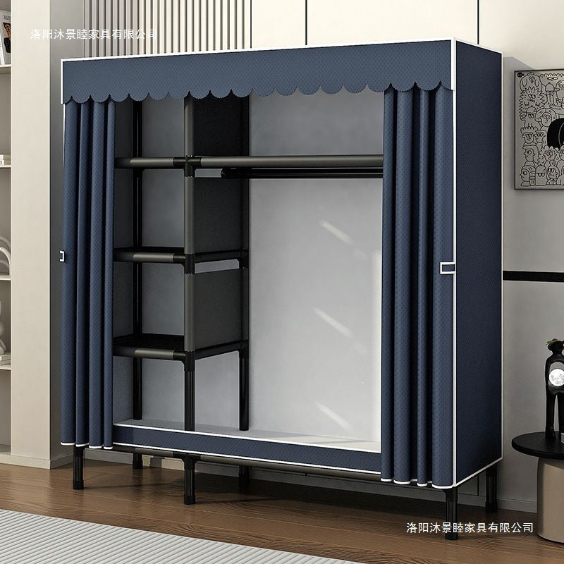 Simple wardrobe for home bedroom steel frame thickened and thickened steel pipe assembled cloth wardrobe rental room strong and durable cabinet