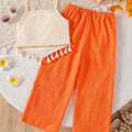 Girls' 3d floral tassel suspender ruched wide-leg pants two-piece set - summer kids' country chic casual outfit