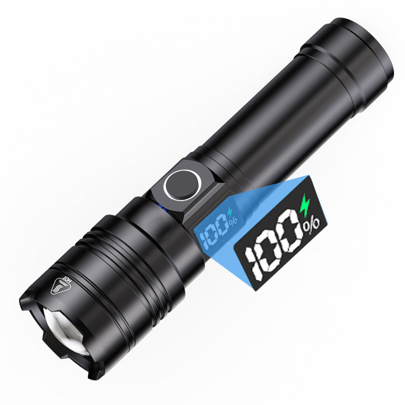 Cross-border hot-selling super long-range white laser flashlight, household outdoor charging portable digital display emergency led flashlight