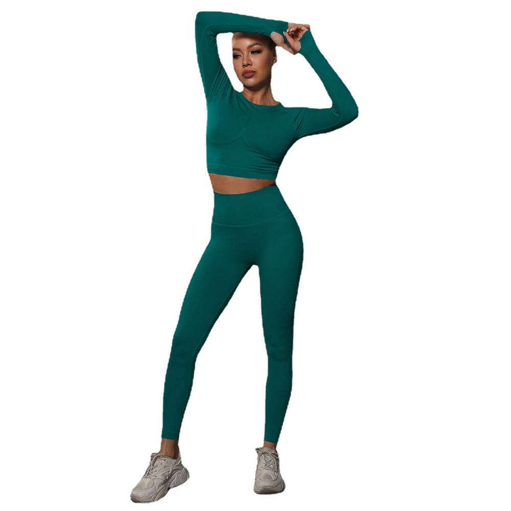 New solid color knitted peach lift tight yoga leggings set - seamless fitness activewear for women, perfect for running and yoga