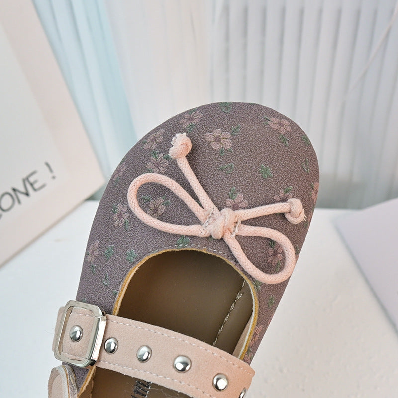 Vancahao girls' bow princess shoes,  spring/summer new korean style children's softwood toe sandals, birkenstock-style shoes