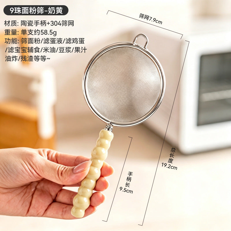 304 stainless steel 9-bead sieve spoon flour soy milk juice filter baking milk tea food supplement colander wholesale
