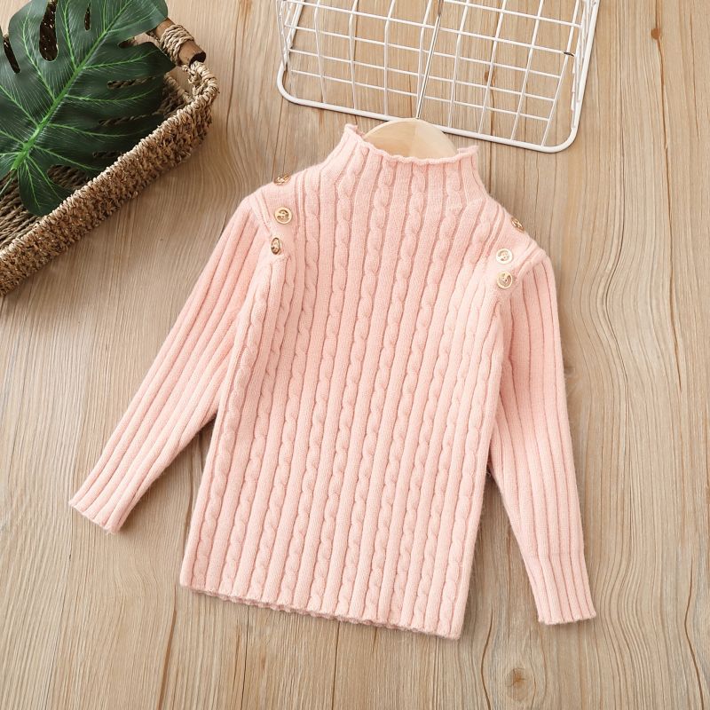 Girl half turtleneck sweaterknitting bottom shirtfall and winternew arrivalkids clothing style baby fleece-linedthickened sweater
