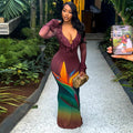 Fashion style ins cross-border elegant socialite women's clothing easiest for match outing hip skirt low-cut v neck color matching longdress