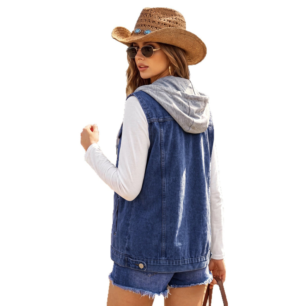 European and american cross-border foreign trade  hooded detachable single-breasted double-pocket washed layered denim vest