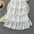 French style halter neck sexy backless dress - women's white tiered dress - slimming, high-end, vacation-ready maxi dress