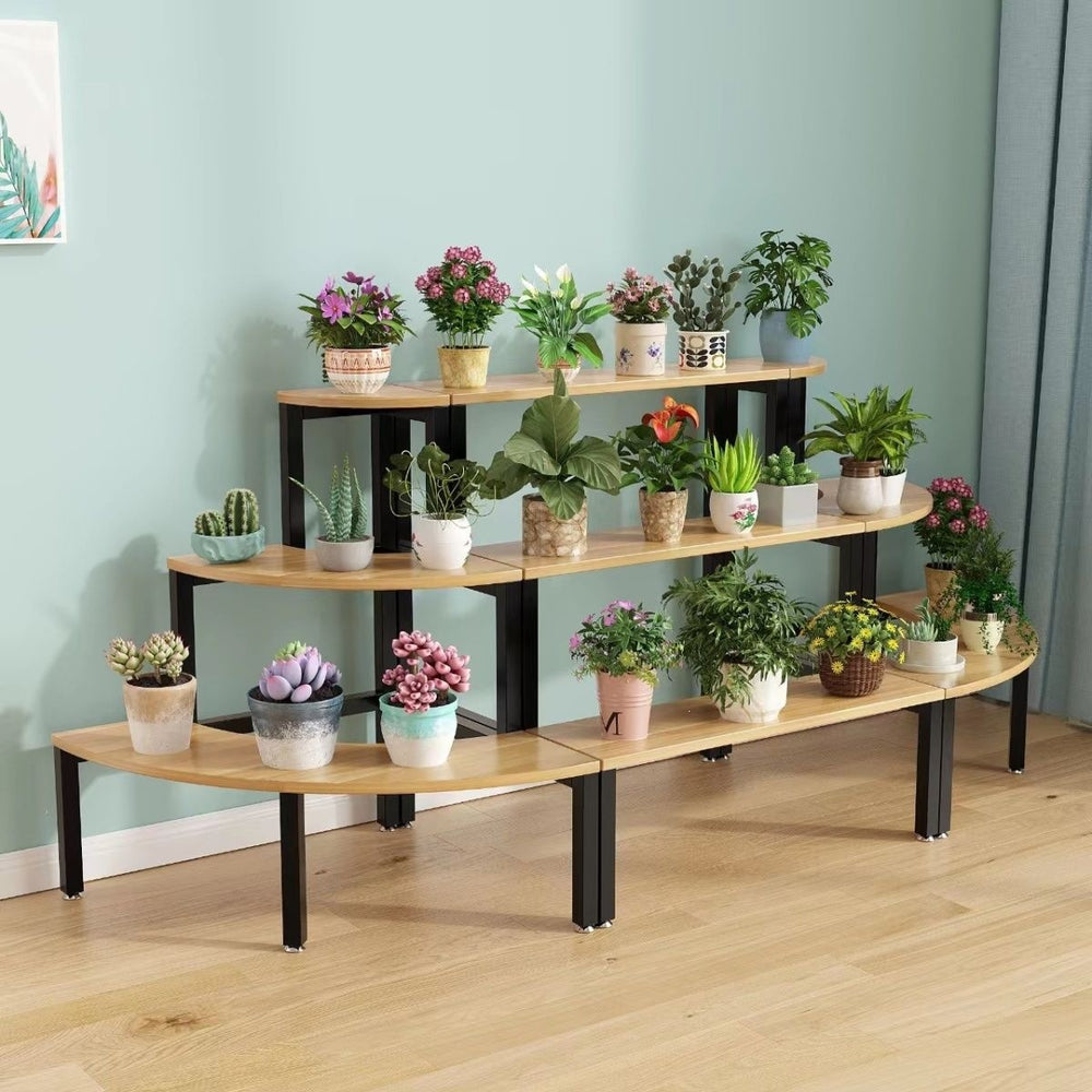 Solid wood corner flower shelf, multi-layered indoor space-saving floor-standing balcony wooden plant flower pot rack storage