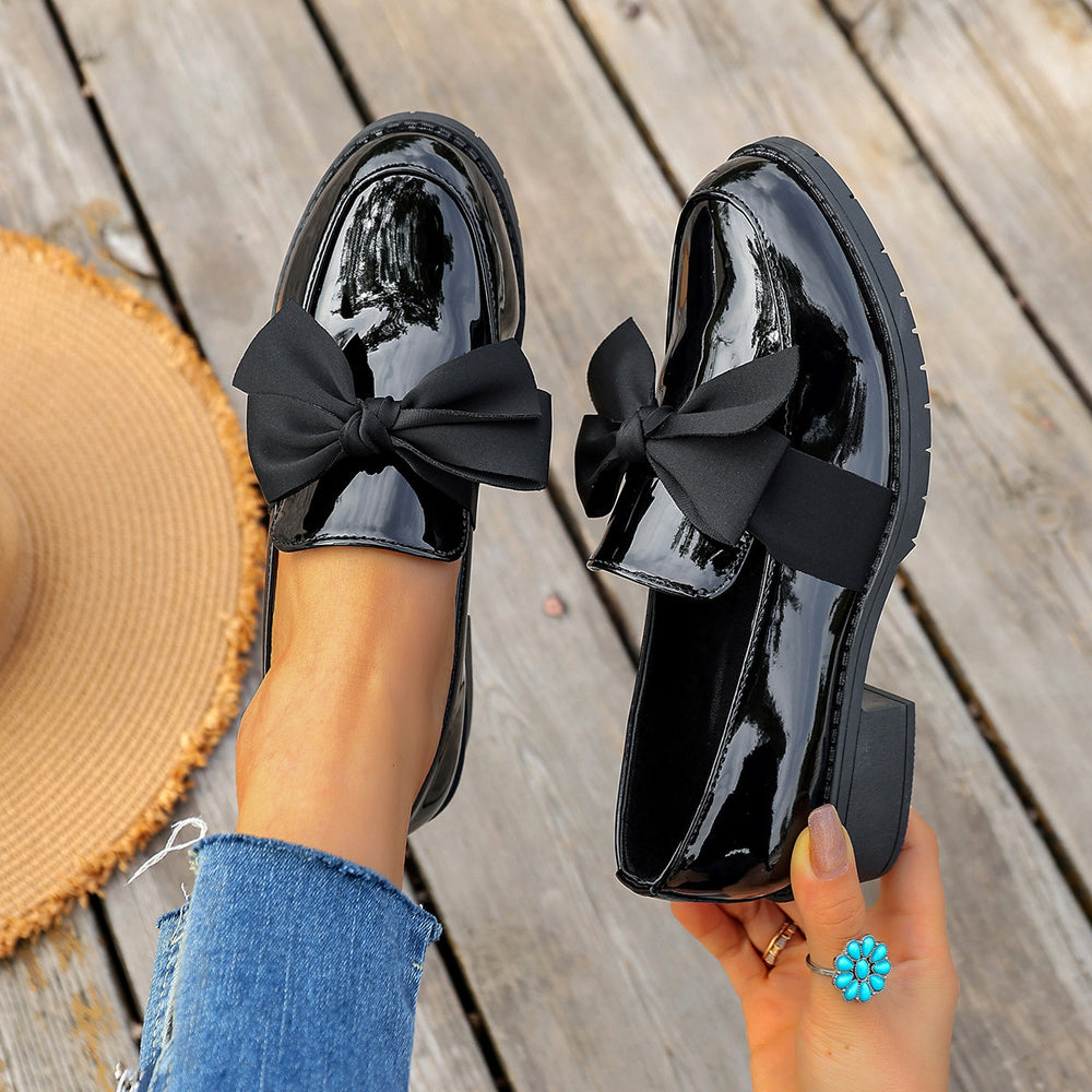 Export cross-border large size small leather shoes  new bow shoes slip-on loafers   dropshipping