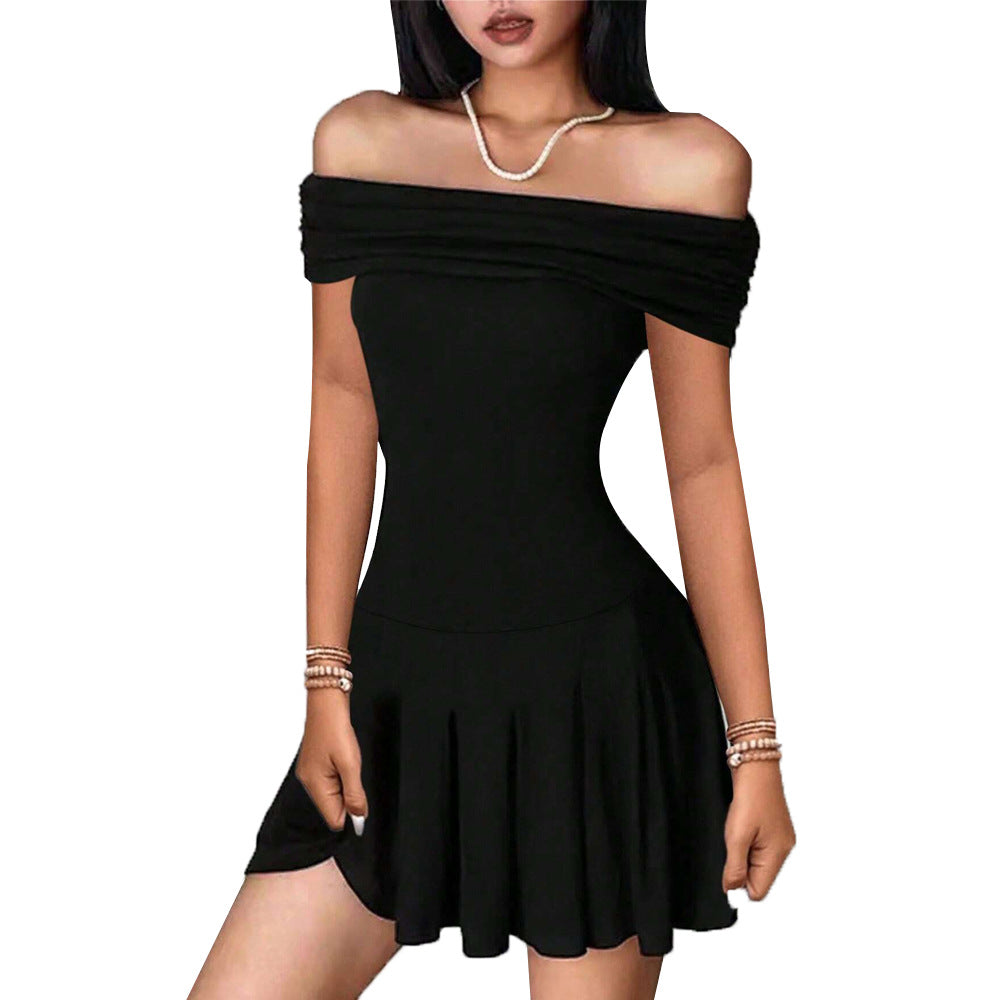 Amazon cross-border women's fashion : sweet & spicy off-the-shoulder mini dress - new summer collection, high-waisted, one-shoulder design