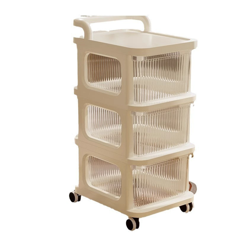 Household snack cart storage rack mobile multi-layer floor-standing drawer organizer toy storage shelf living room cream
