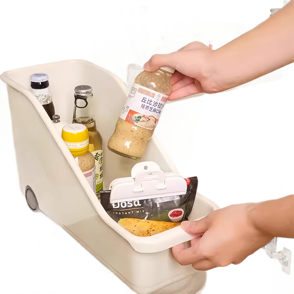 Kitchen pot and pan organizer with lid and spice storage, rolling under-sink cabinet organizer, multifunctional storage rack