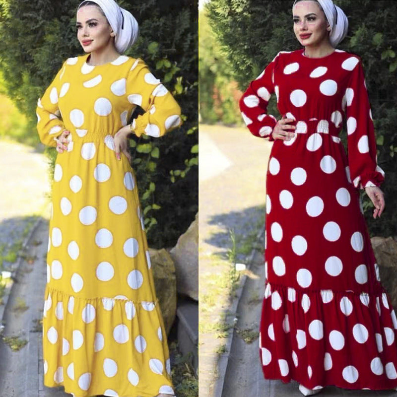 Fashionable chiffon long-sleeve polka dot tiered dress - plus size african women's clothing - perfect for , , and european & american markets
