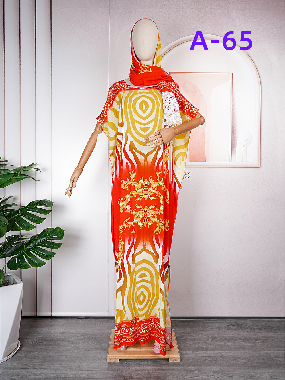 supply  contrast color chiffon dress with headscarf african plus size women's robe