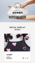 Girls' summer sundress with bow shoulder straps, cartoon bear and heart pattern, cute dress for kids and girls