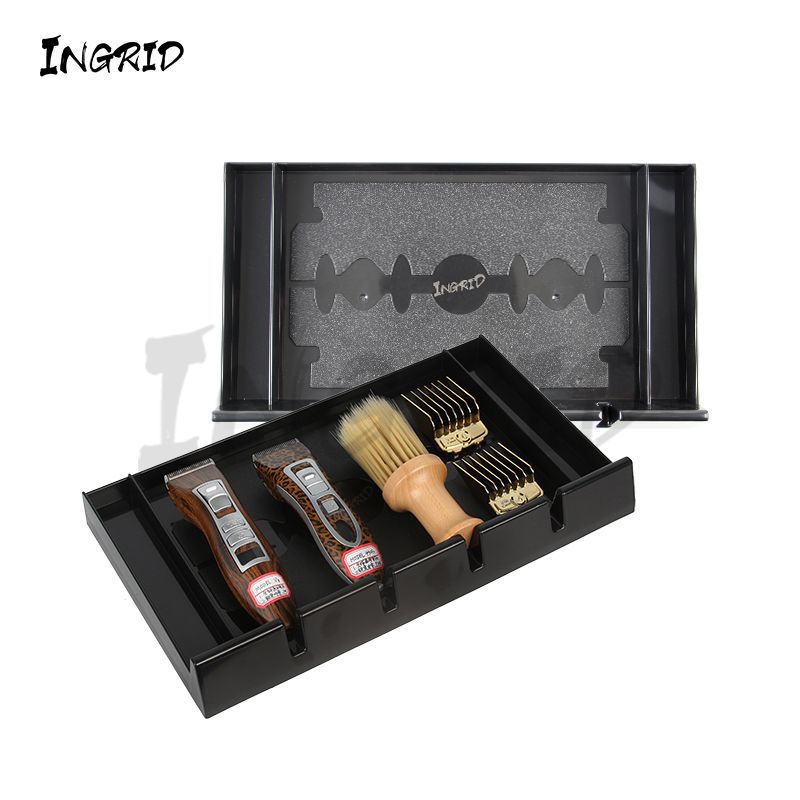 Electric scissors display box, hair salon retro oil head, electric push scissors, beard brush, desktop storage tray, non-slip push and cut box.