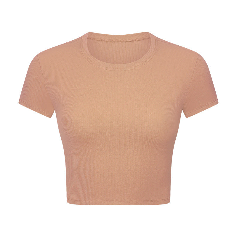 New spr ribbed high-stretch shaping workout yoga top - slim fit, figure-flattering, short sleeve activewear for women (ds371)