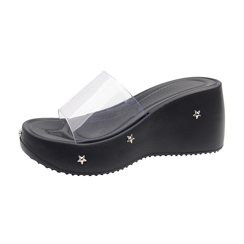 8cm thick sole wedge sandals women's outwearsummernew arrival high heels women's beach platform bottomeva breathable sandals