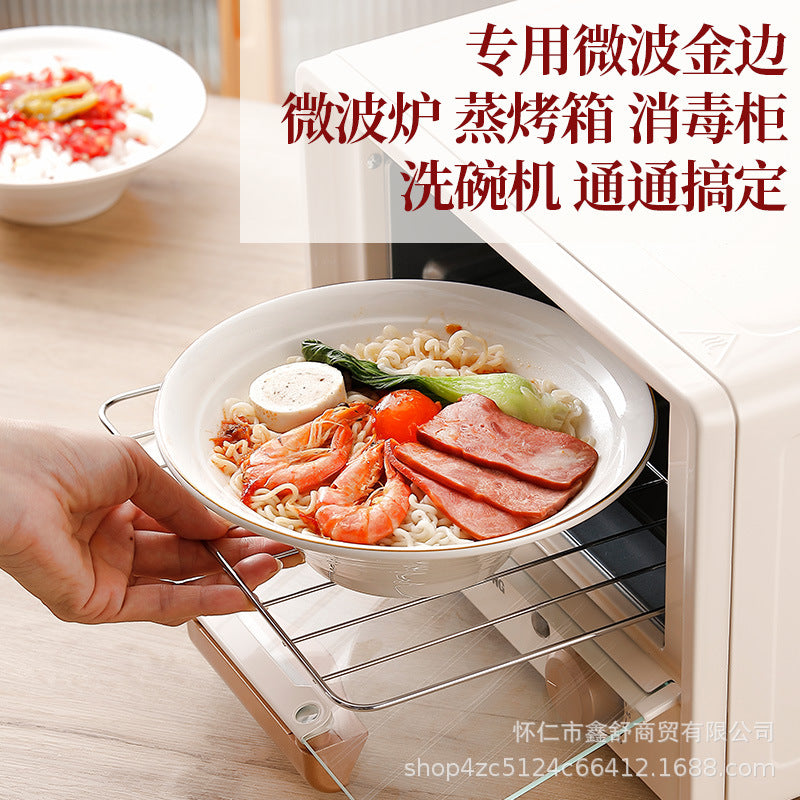 Restaurant gold thread thickened pure white japanese stylefor home thread double line horn hat ramen large soup noodle bowl can be added with word mark