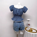 Ready stock - 195051# european and american export cross-border niche beautiful unique puff sleeve women's slim-fit flattering blouse