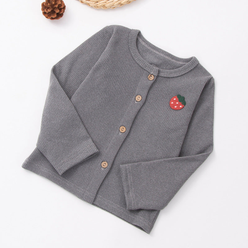 spring/autumn korean style girls' top: baby girl long-sleeve versatile solid color cardigan knit outerwear, sweet style for girls