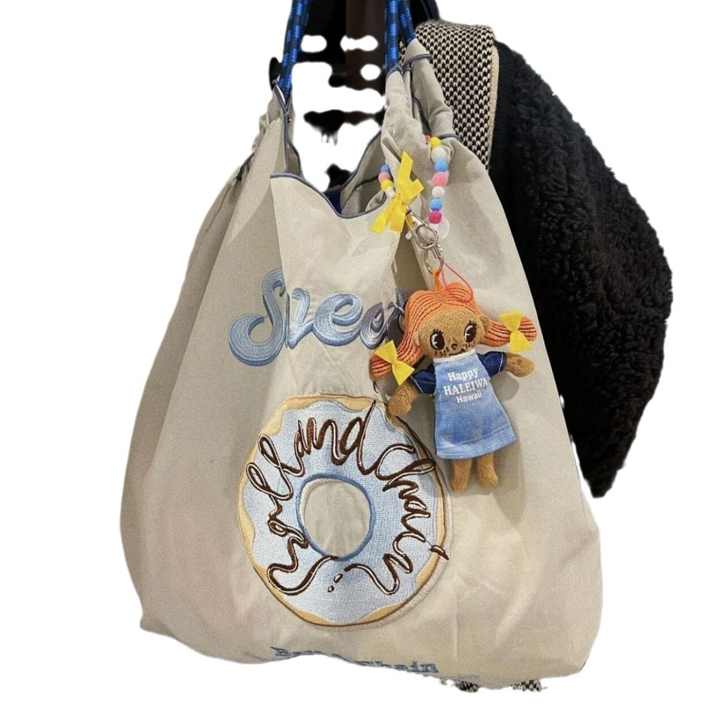Donut japanese style yi mengling same style student embroiderenvironmental-friendly bag embroider nylon satchel bag shoulder tote bag