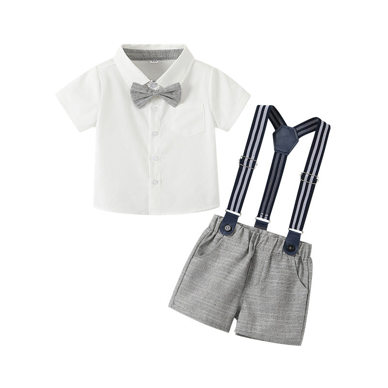 New arrival boys suitnew arrival summer overalls performance clothes baby two-piece set one-year-old preppy style dress