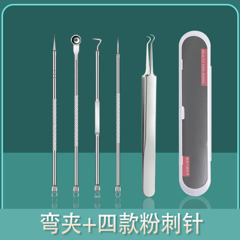 Ready-to-ship wholesale stainless steel blackhead remover kit, including blackhead extractor, comedone remover, and acne needle 4-piece set, beauty tools for tiktok