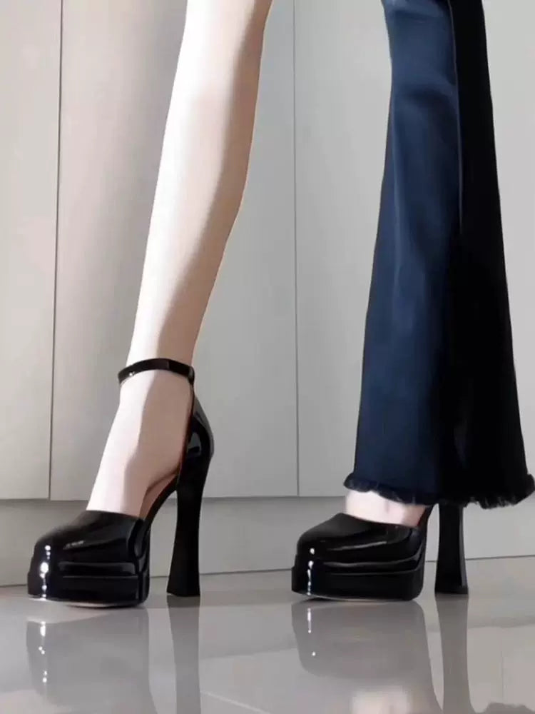 2025 new mary jane super high heels women's elegant black wedding shoes platform barbie chunky heel petite cm
