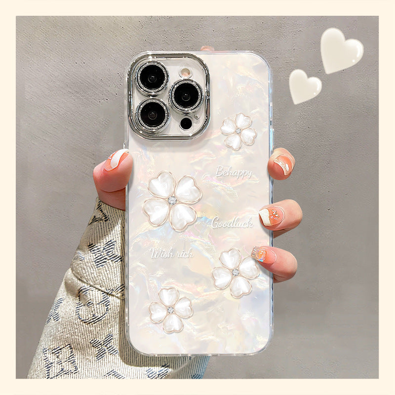 Fritillaria four-leaf clover mobile phone case suitable for iphone17promax apple 16 all-inclusive fine hole anti-fall protective case 12